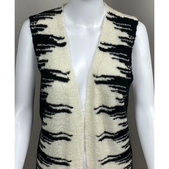 Conrad C Collection Sleeveless Print Wool Duster Womens Small Black White AZ0326 - Picture 3 of 7